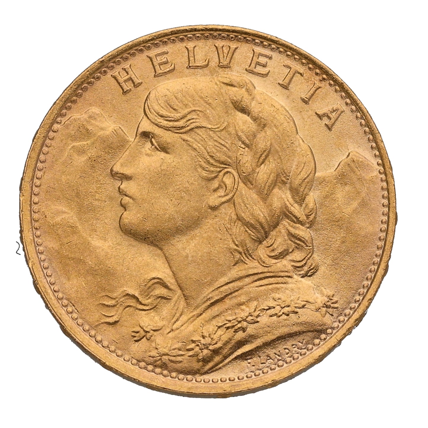 22ct Gold Helvetia Swiss 20 Francs Coin 1922