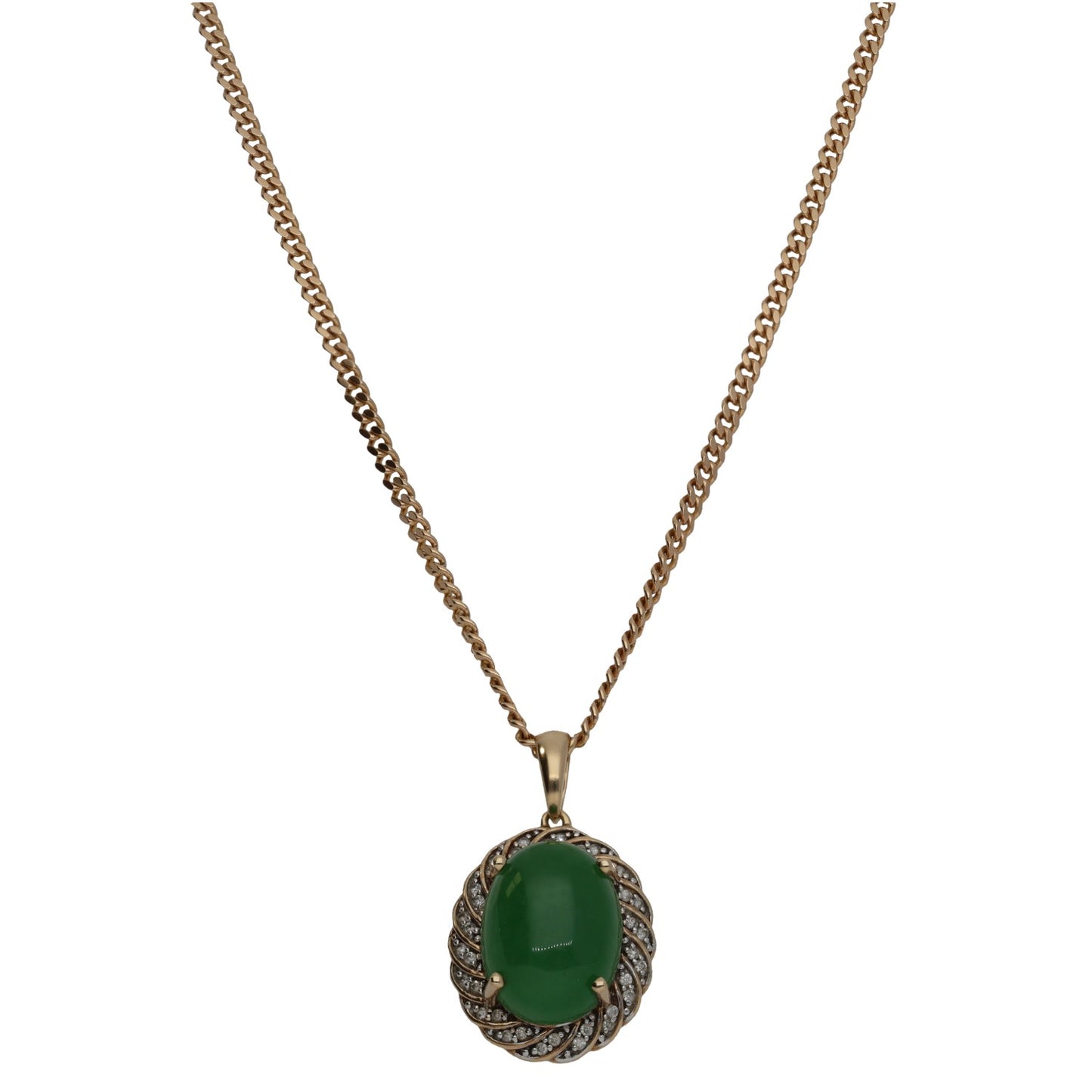 9ct Gold Jade & Imitation Gems Dress/Cocktail Pendant With Chain