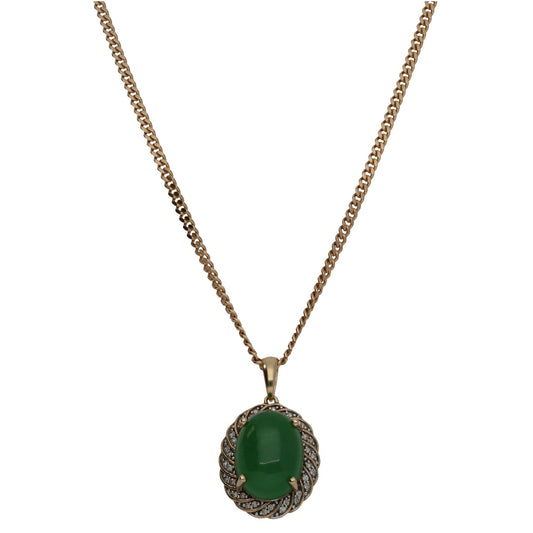 9ct Gold Jade & Imitation Gems Dress/Cocktail Pendant With Chain