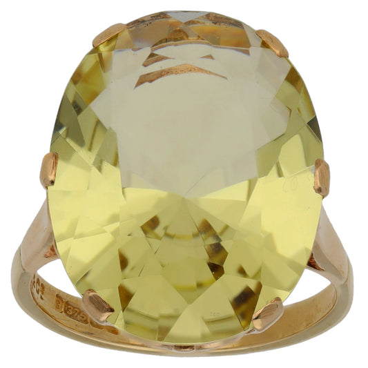 9ct Gold Green Quartz Single Stone Ring Size M