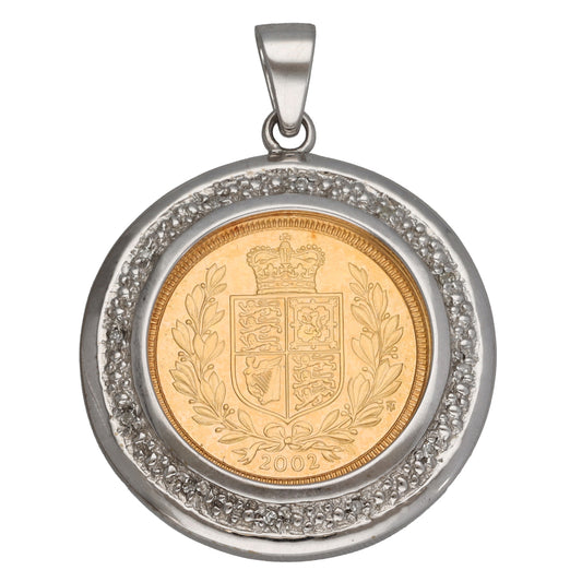 9ct White Gold 0.06ct Diamond Coin Pendant