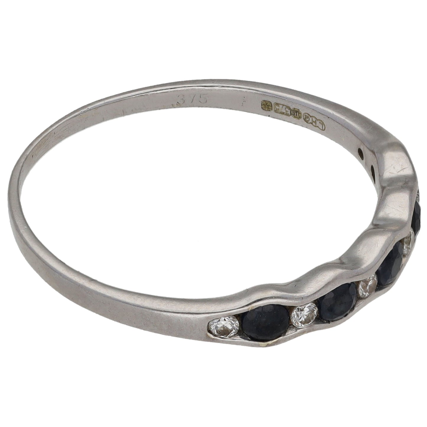 9ct White Gold Sapphire & 0.06ct Diamond Half Eternity Ring Size U