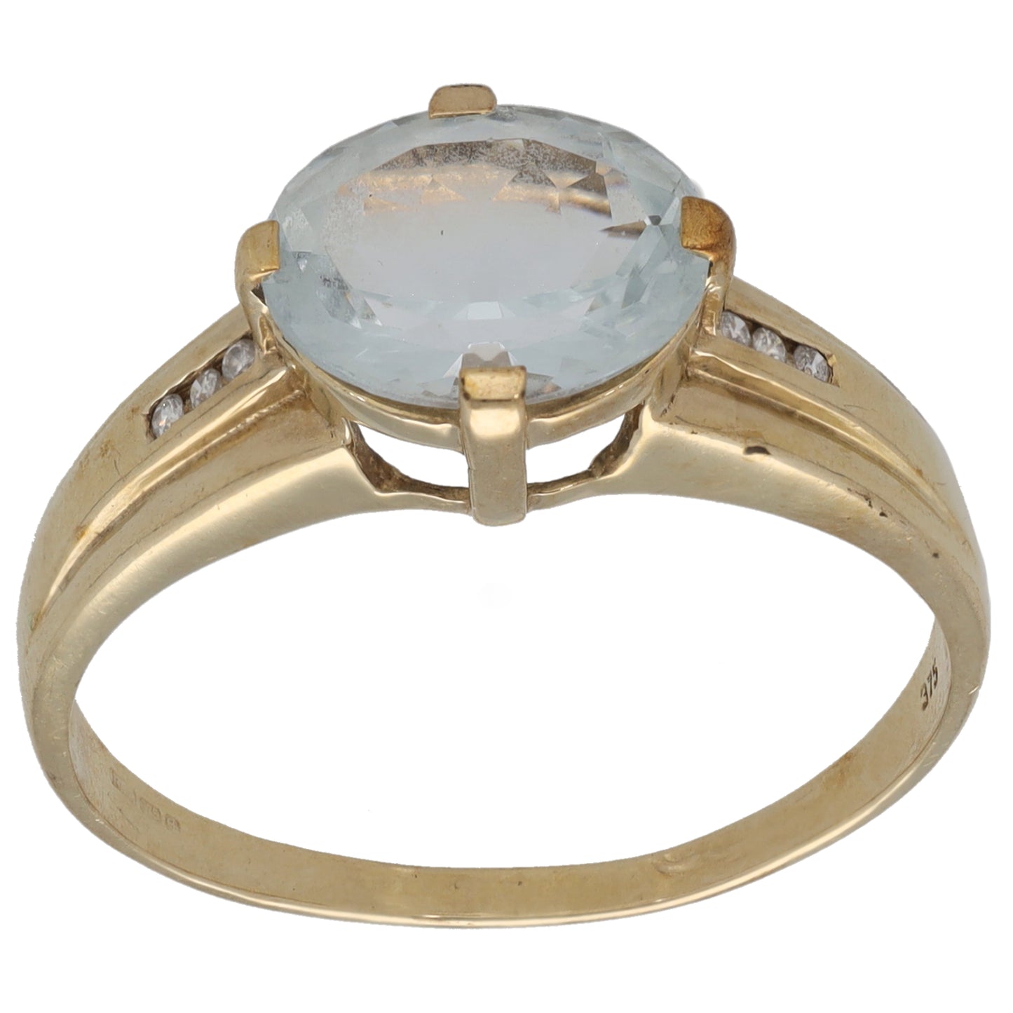 9ct Gold Aquamarine & 0.03ct Diamond Dress/Cocktail Ring Size U