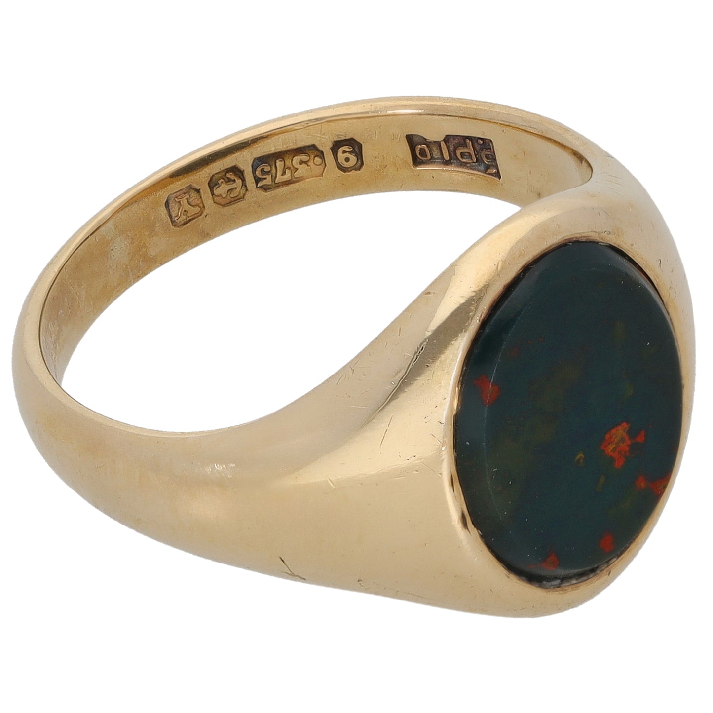 9ct Gold Bloodstone Plain Signet Ring Size N