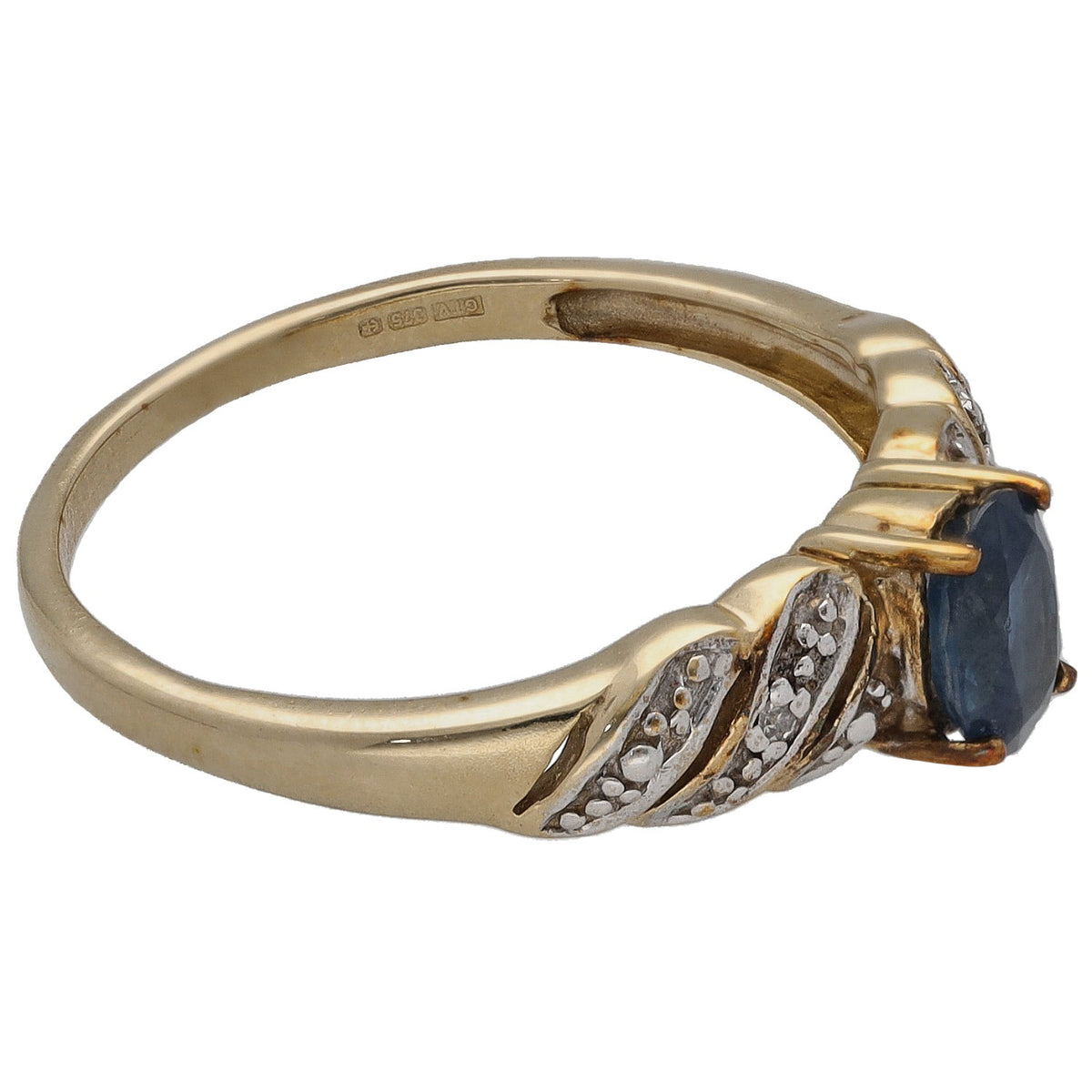 9ct gold sapphire and diamond dress ring, side view