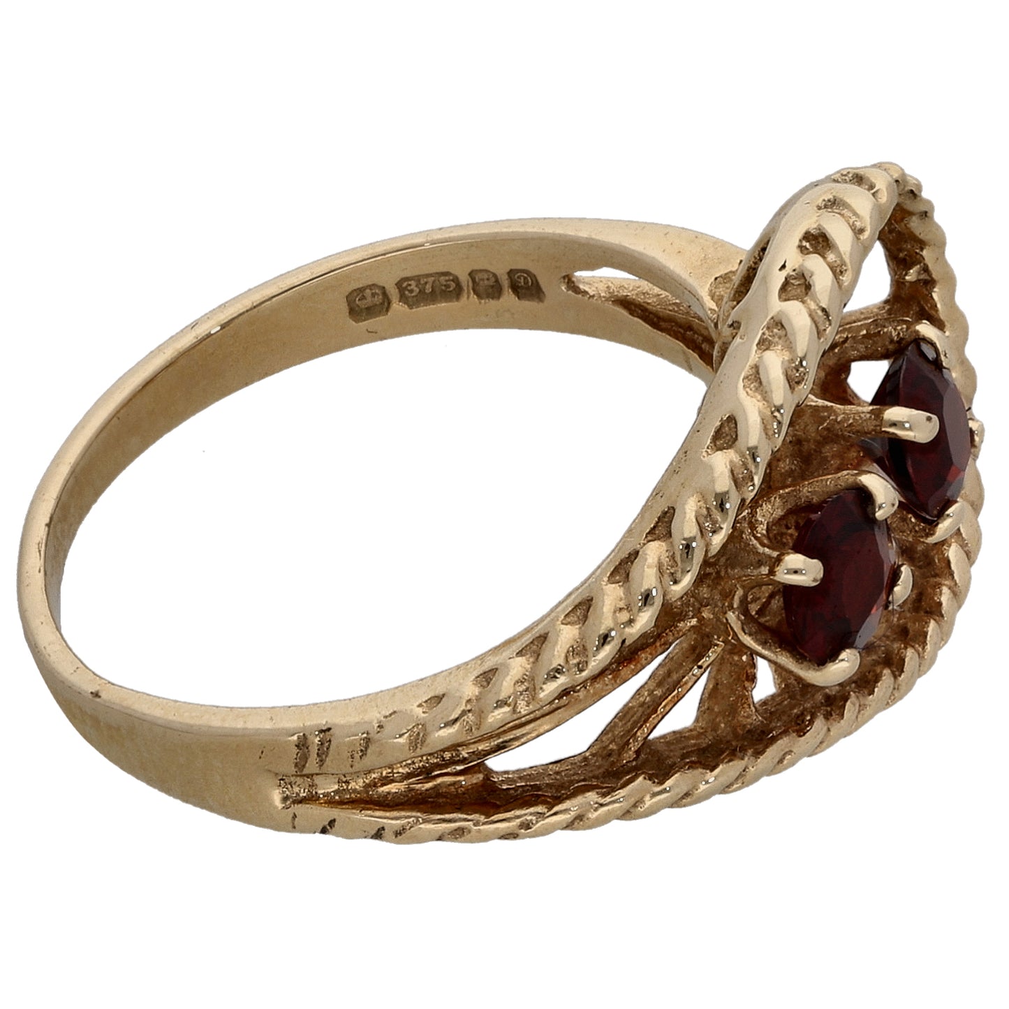 9ct Gold Garnet Two Stone Ring Size M
