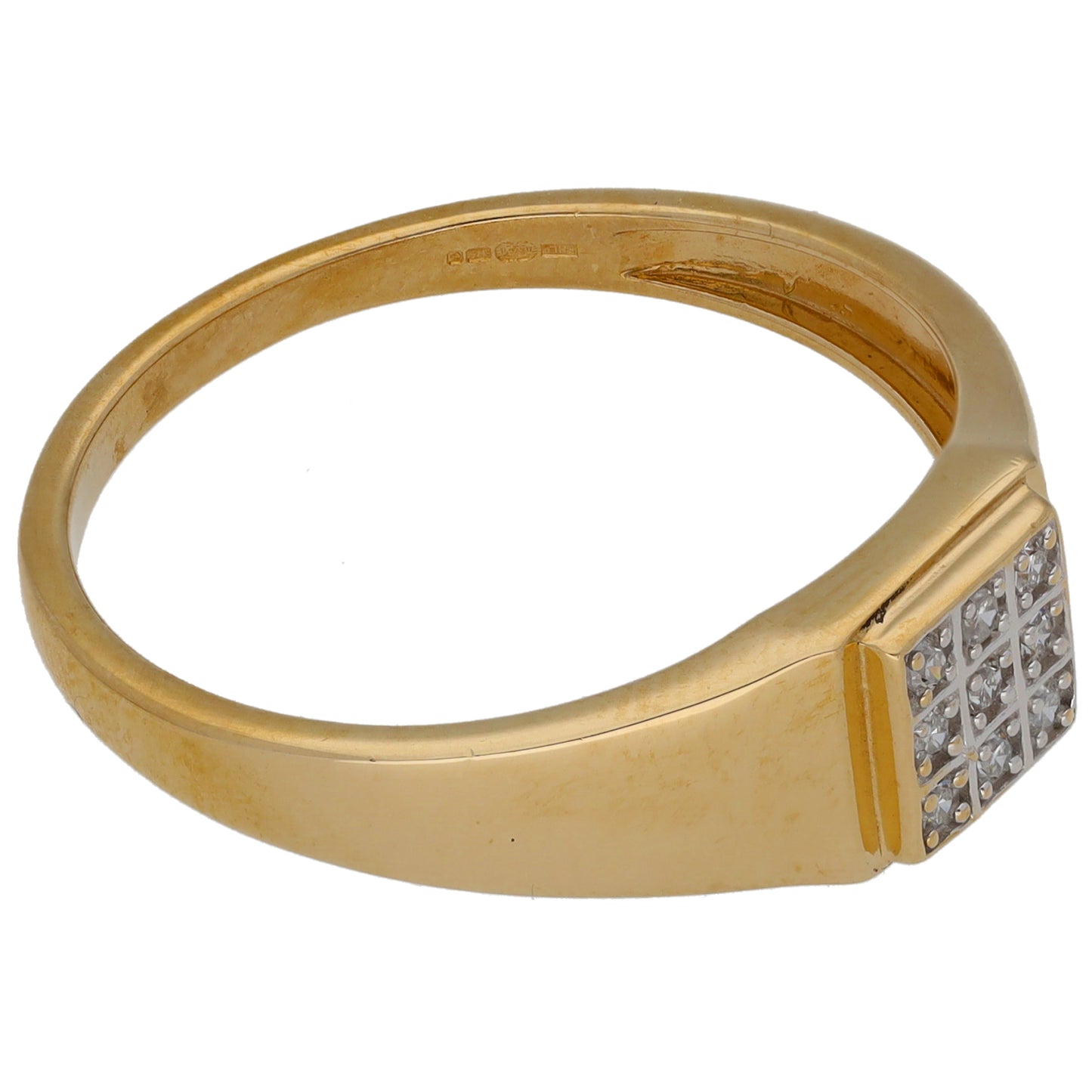 9ct Gold 0.09ct Diamond Patterned Signet Ring Size W