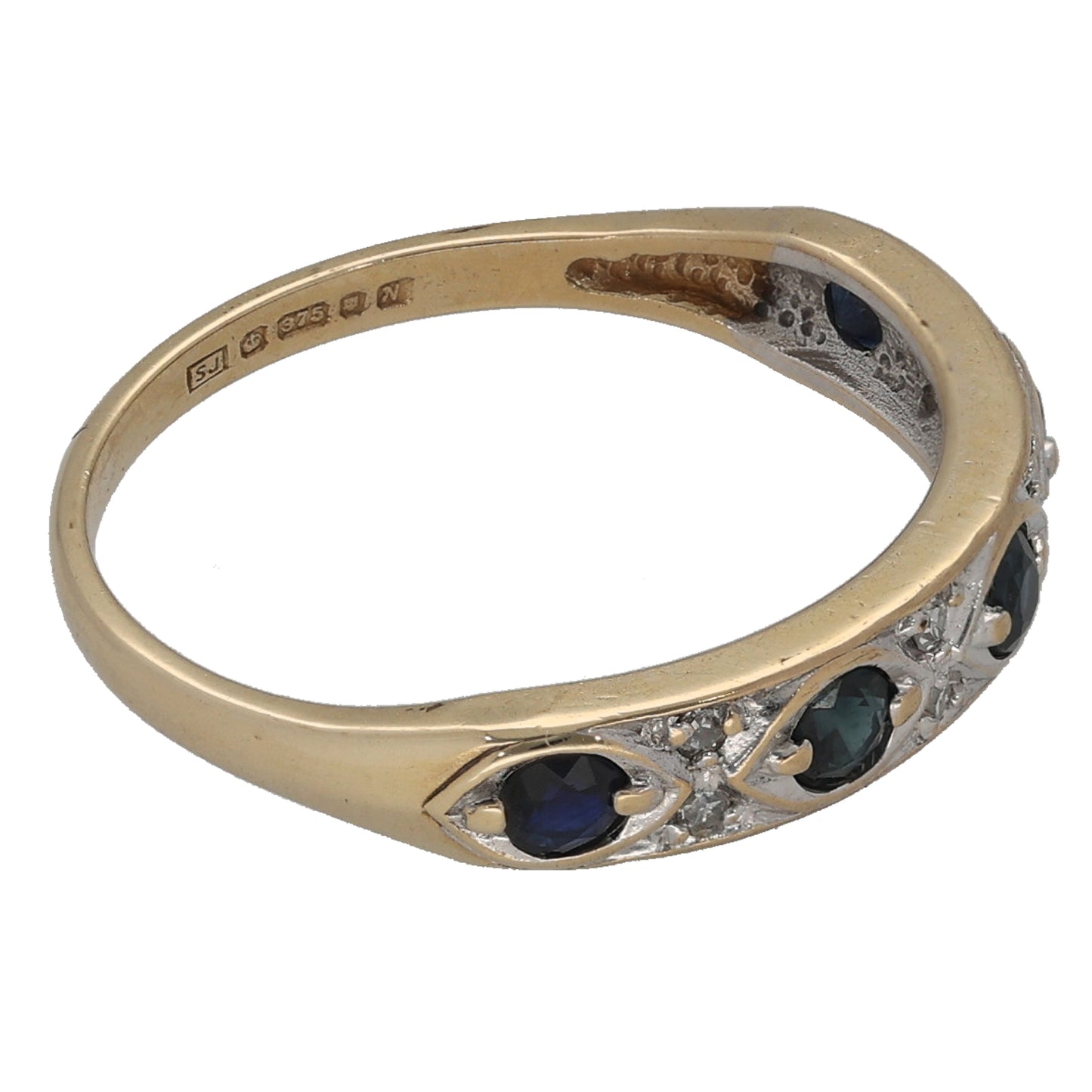 9ct Gold Sapphire & 0.04ct Diamond Half Eternity Ring Size L
