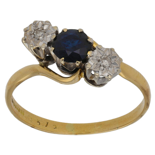 18ct Gold 0.04ct Diamond & Sapphire Trilogy Ring Size Q
