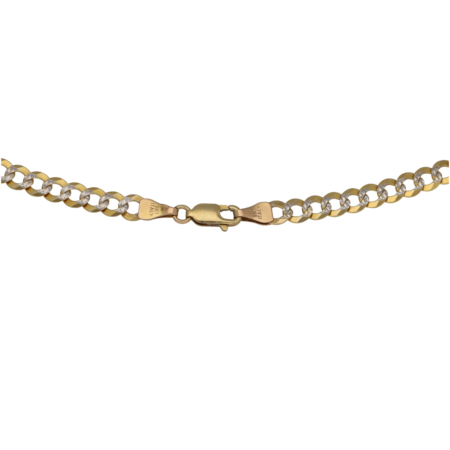 Bicolour 9ct gold curb chain necklace with clasp and extender links