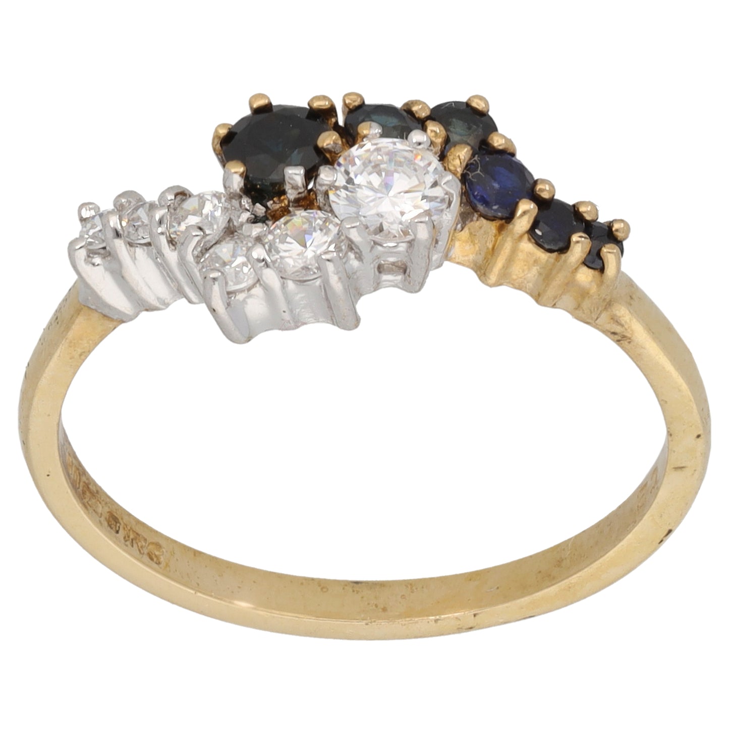 9ct Gold Sapphire & Cubic Zirconia Dress/Cocktail Ring Size P