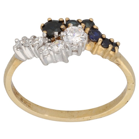 9ct Gold Sapphire & Cubic Zirconia Dress/Cocktail Ring Size P