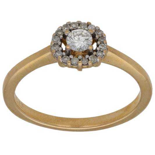 9ct Gold 0.25ct Diamond Halo Ring Size M