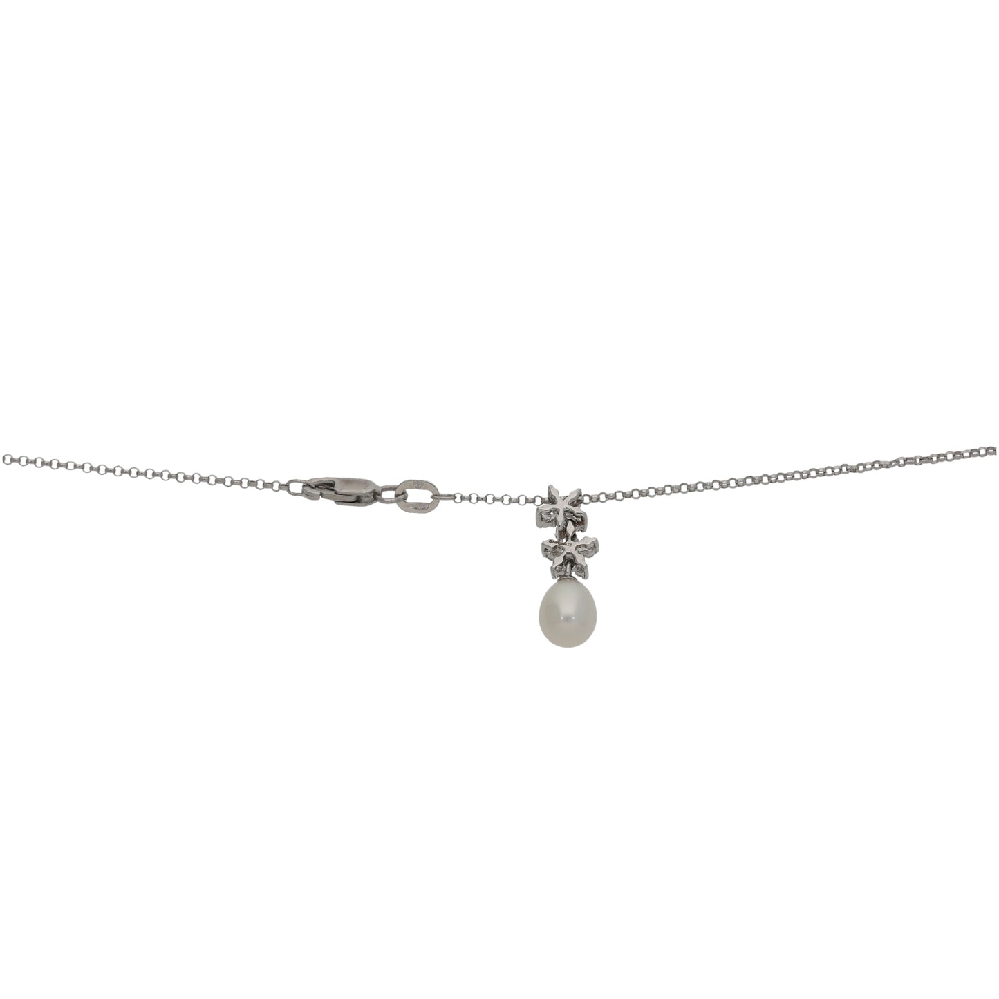 9ct White Gold Cultured Pearl & 0.035ct Diamond Dress/Cocktail Pendant With Chain