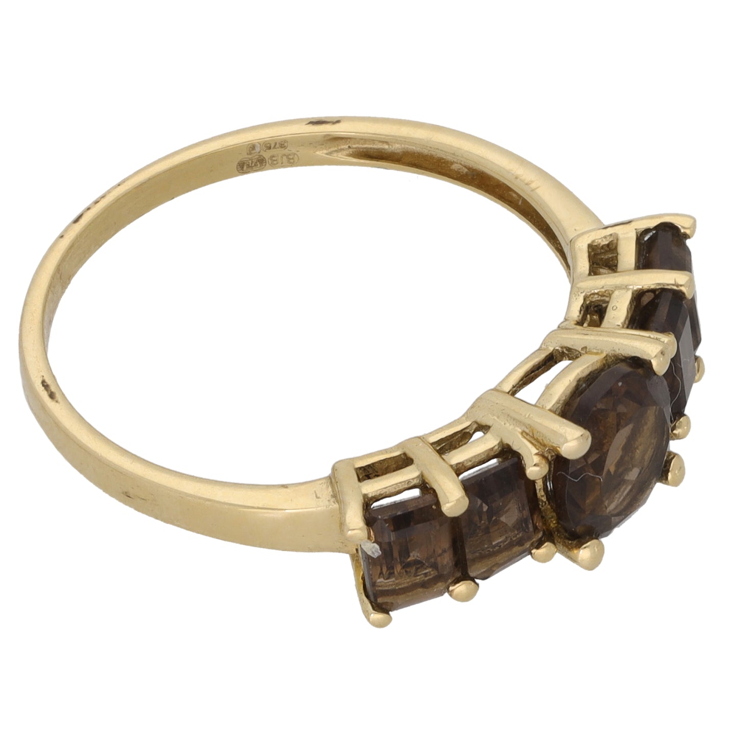 9ct Gold Smoky Quartz Half Eternity Ring Size O