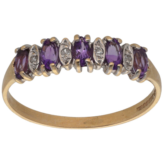 9ct Gold Amethyst & 0.02ct Diamond Half Eternity Ring Size N