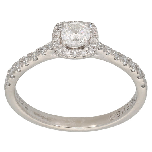 Platinum 0.50ct Diamond Halo Ring Size L