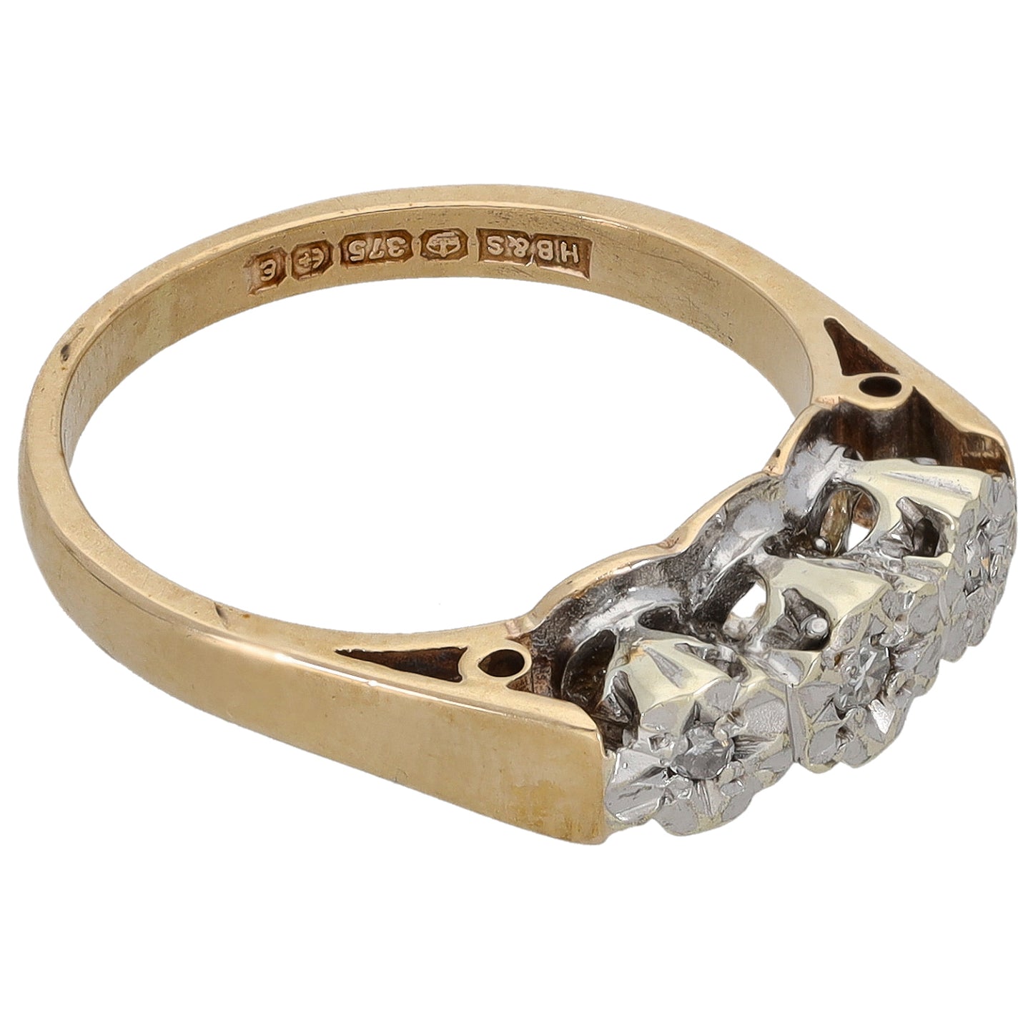 9ct Gold 0.07ct Diamond Trilogy Ring Size L