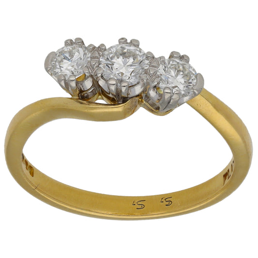 18ct Bicolour Gold 0.55ct Diamond Trilogy Ring Size L