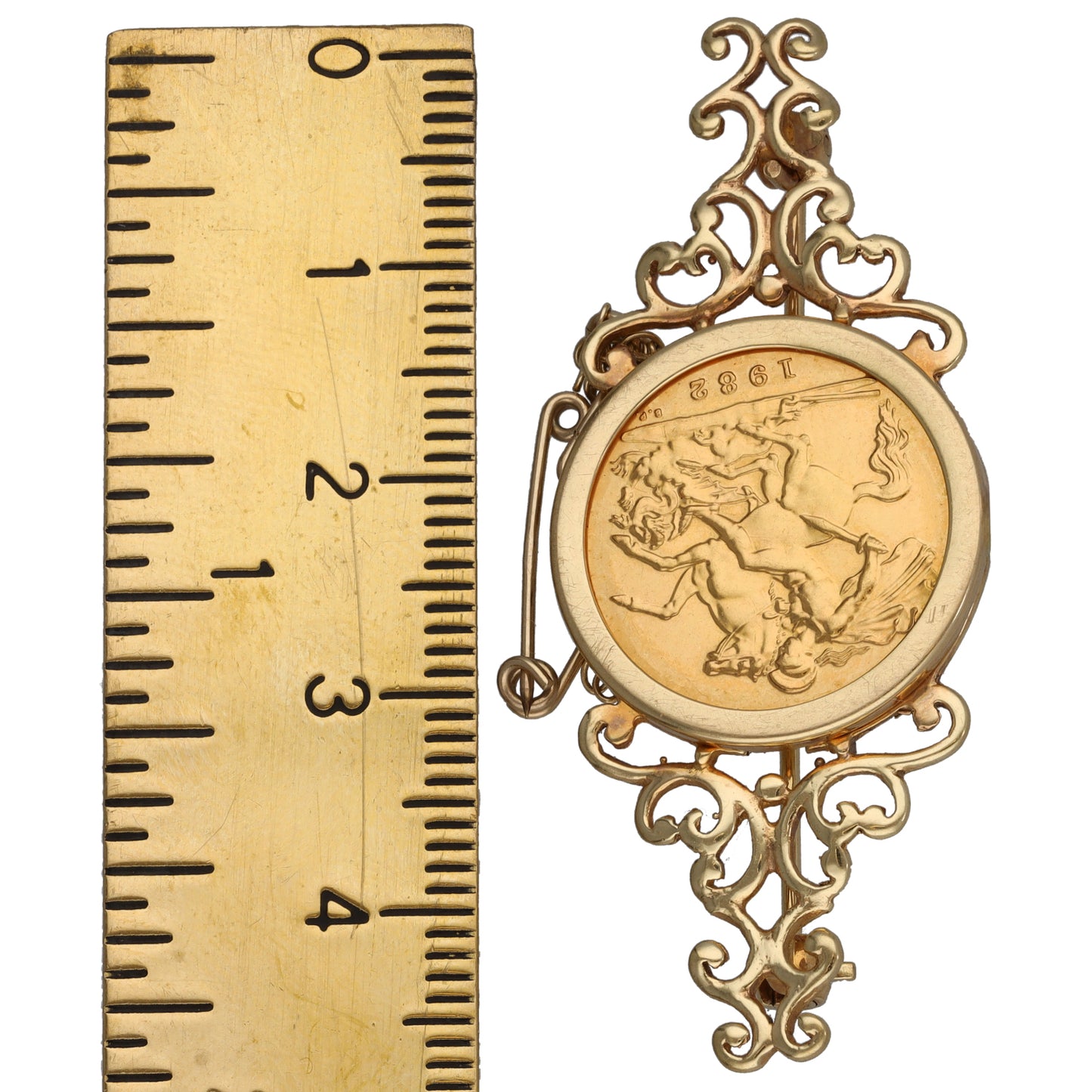 9ct Gold Half Sovereign Coin Bar Brooch