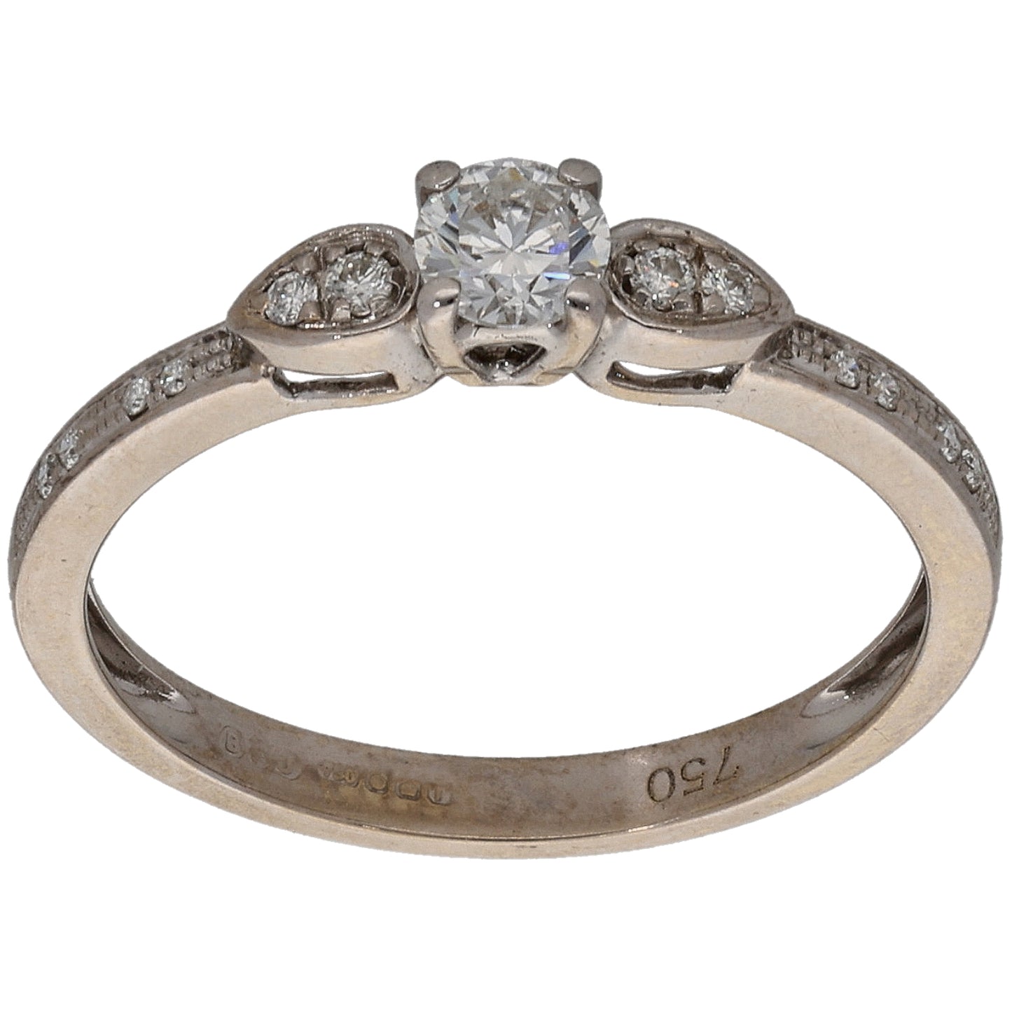 18ct Gold 0.26ct Diamond Solitaire Ring With Accent Stones Size M