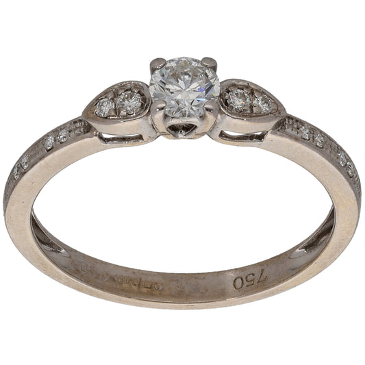 18ct Gold 0.26ct Diamond Solitaire Ring With Accent Stones Size M