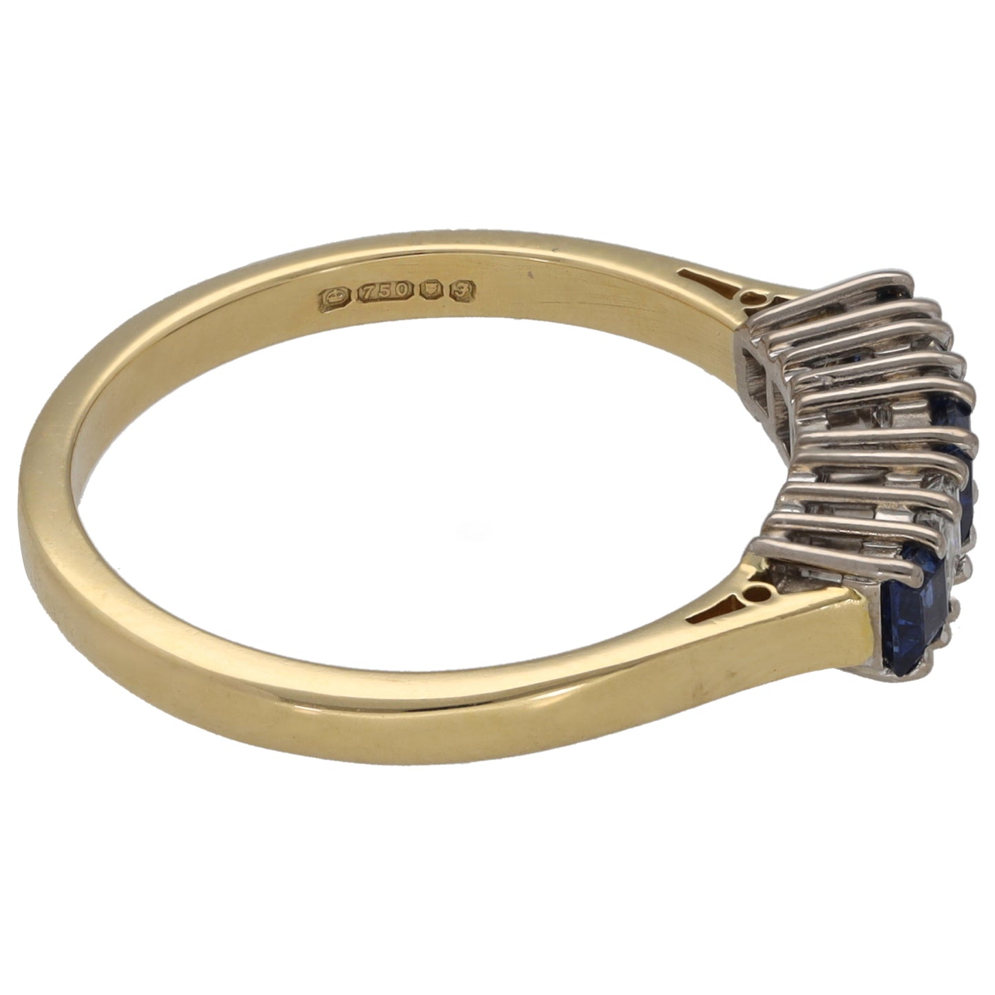 18ct Gold Sapphire & 0.20ct Diamond Half Eternity Ring Size O