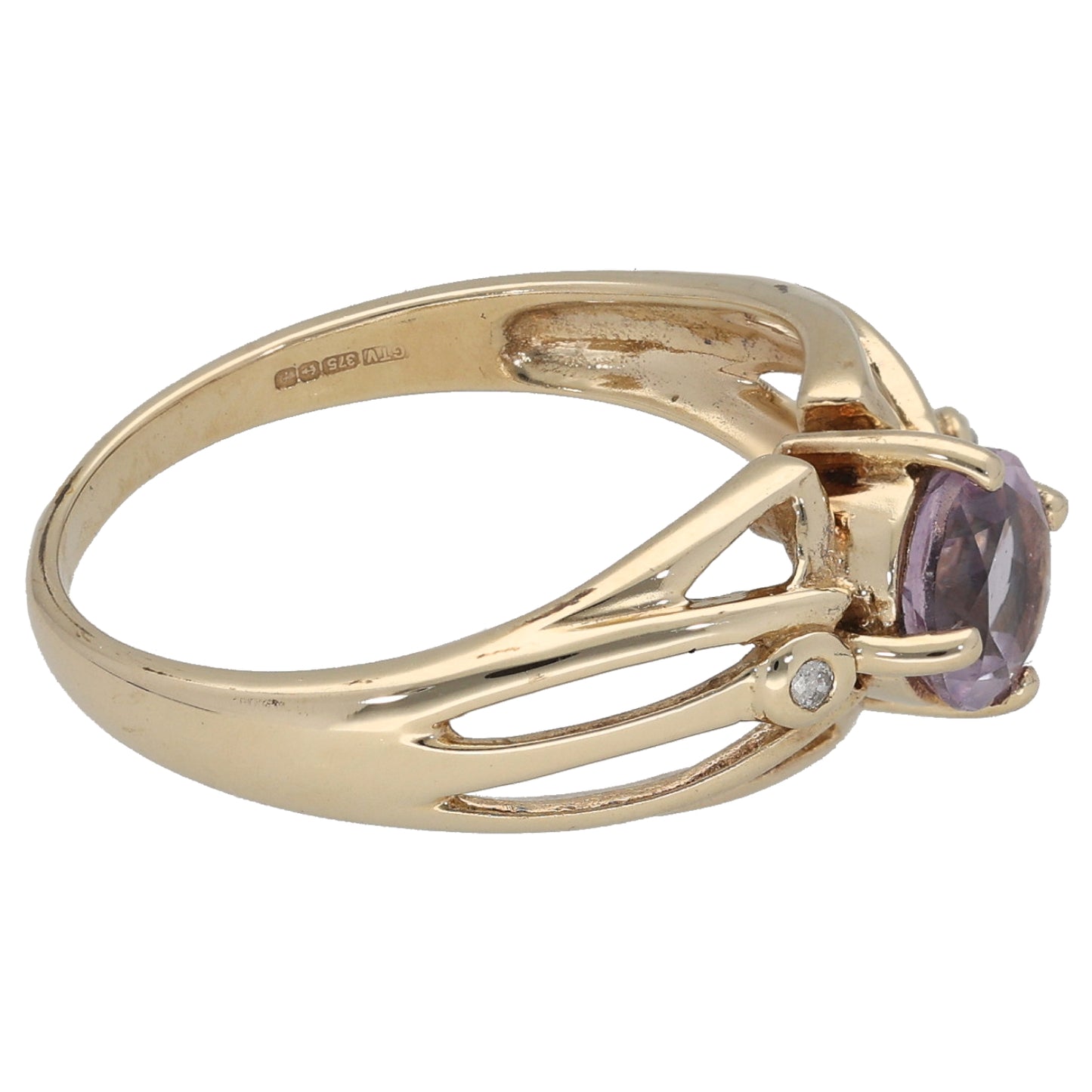 9ct Gold Amethyst & 0.02ct Diamond Alternative Ring Size N