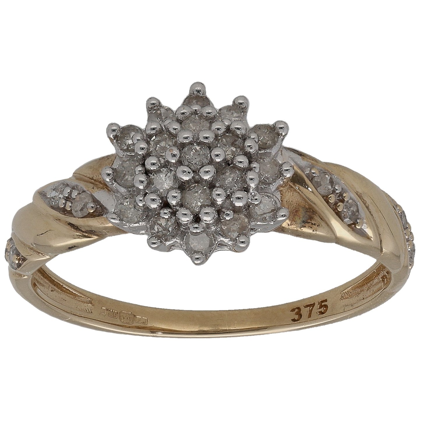 9ct Gold 0.25ct Diamond Cluster Ring Size M