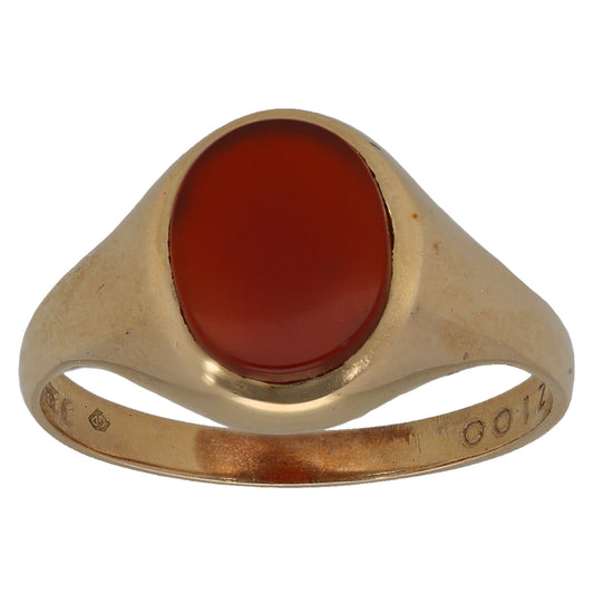 9ct Gold Carnelian Single Stone Signet Ring Size P