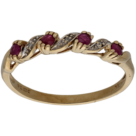 9ct Gold Glass Filled Ruby & 0.015ct Diamond Half Eternity Ring Size S