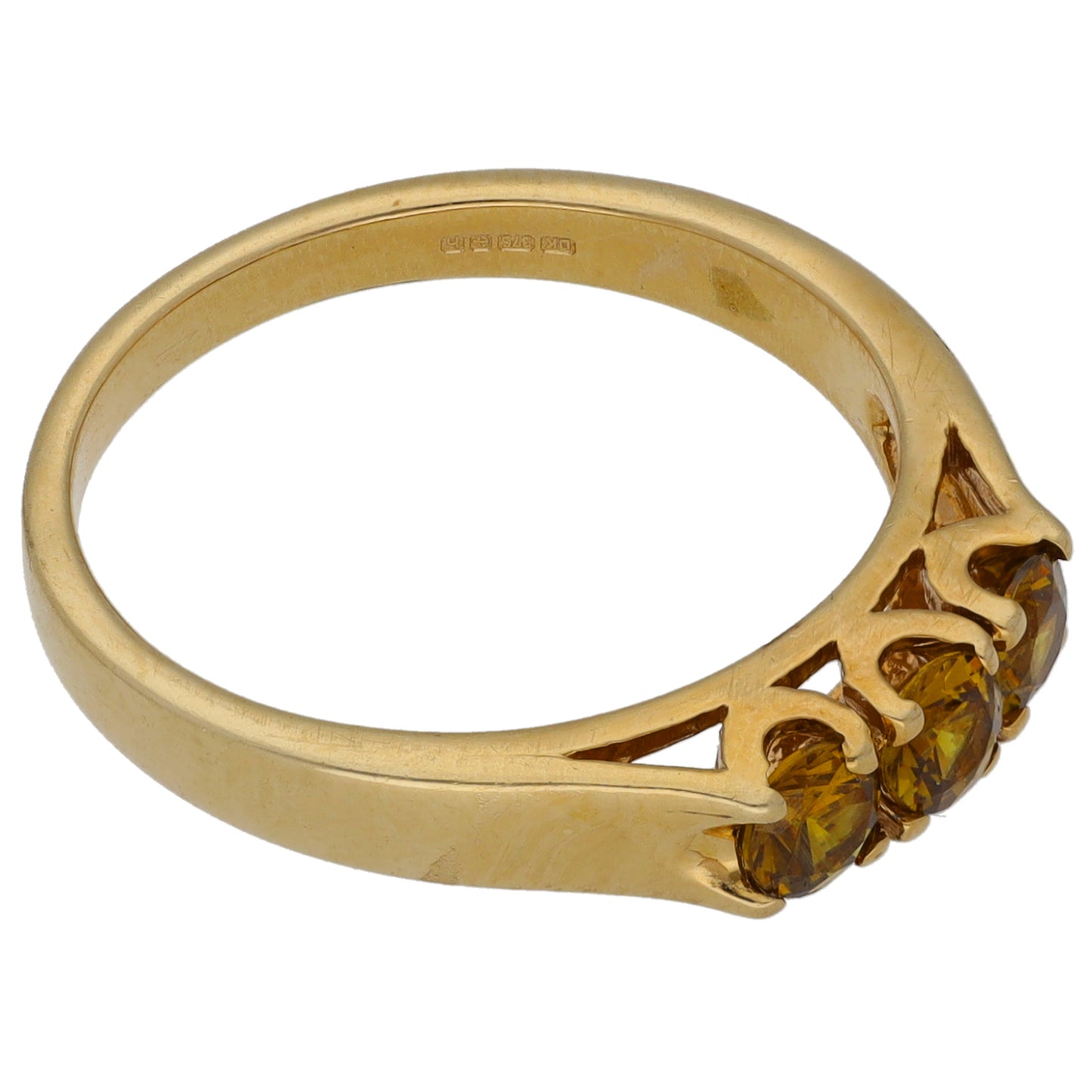 9ct Gold Imitation Gems Three Stone Ring Size N