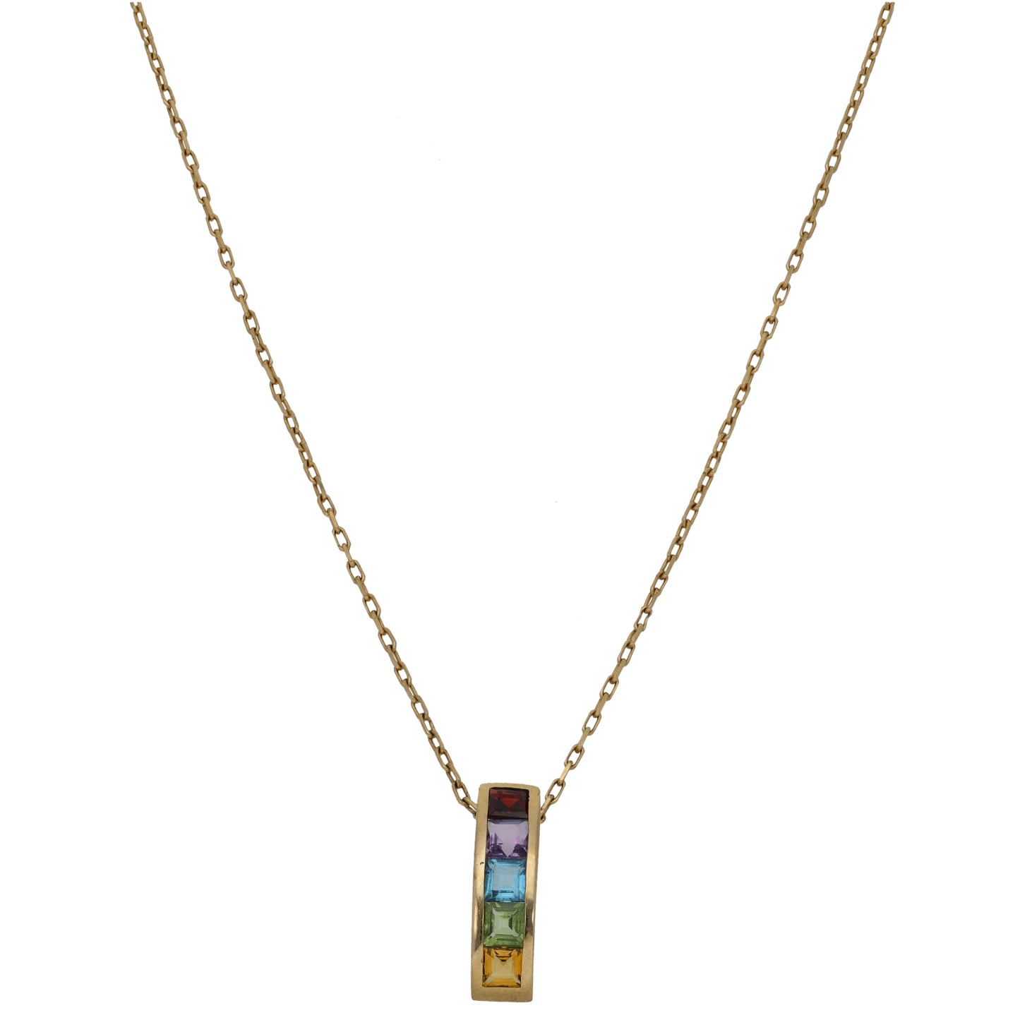 9ct Gold Garnet & Amethyst & Topaz & Peridot & Citrine Dress/Cocktail Pendant With Chain