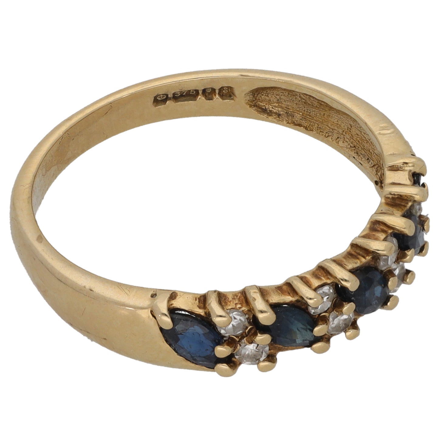 9ct Gold Sapphire & 0.12ct Diamond Half Eternity Ring Size L