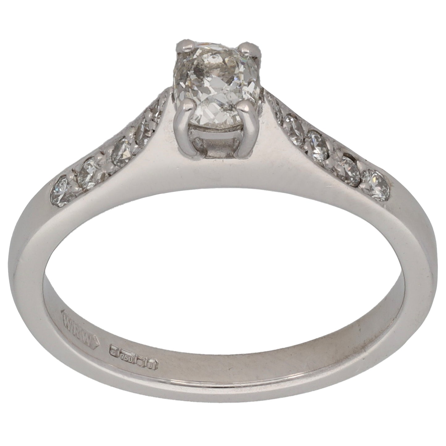 18ct White Gold 0.58ct Diamond Solitaire Ring With Accent Stones Size M