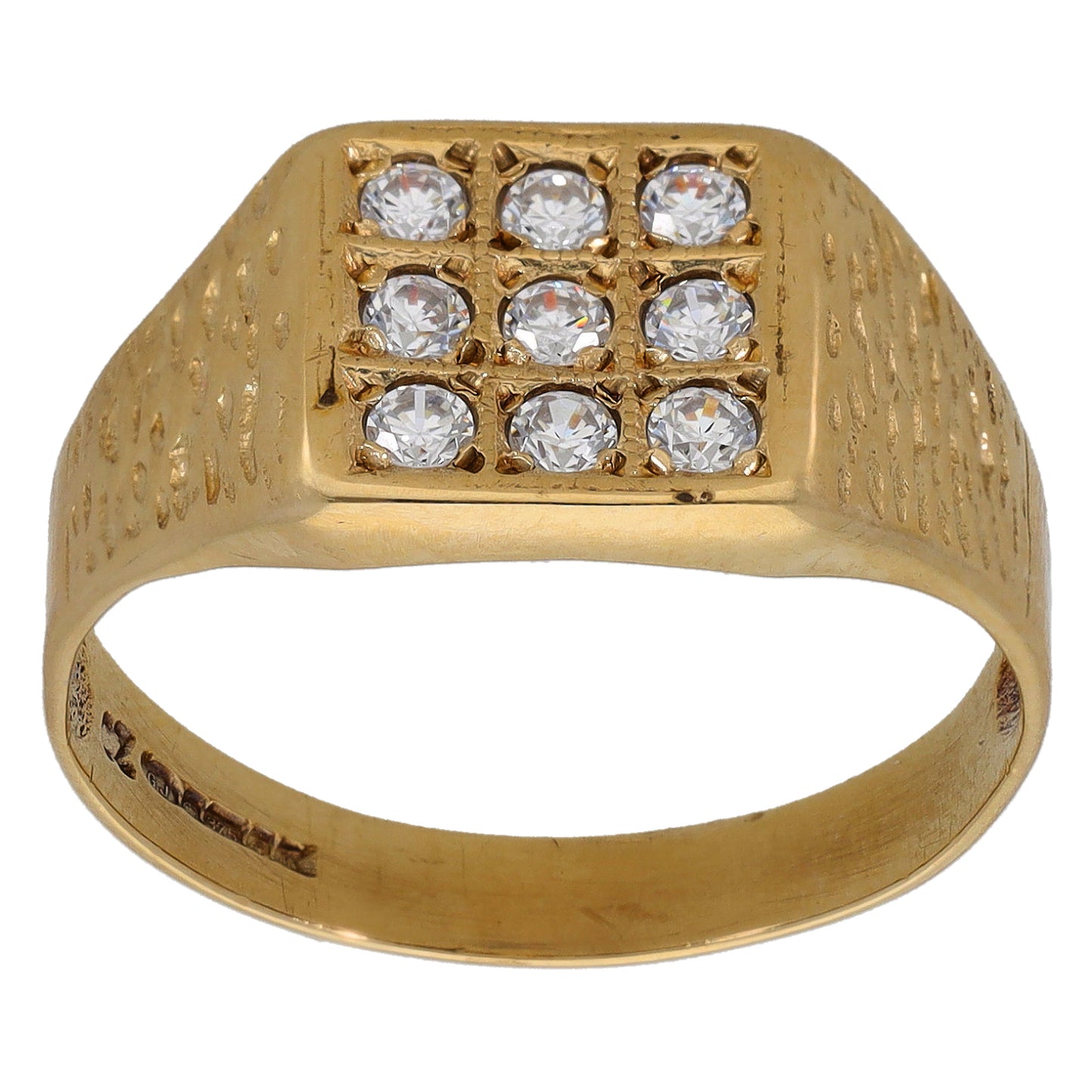 9ct Gold Cubic Zirconia Patterned Signet Ring Size T