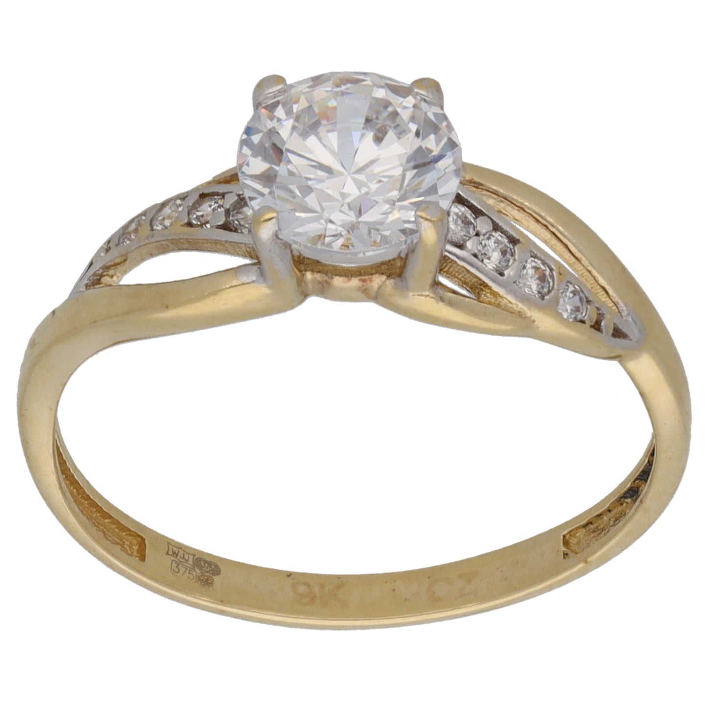 9ct Gold Cubic Zirconia Single Stone Ring With Accents Size P