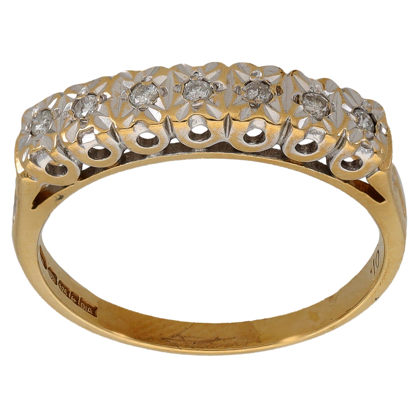 9ct Gold 0.10ct Diamond Half Eternity Ring Size P