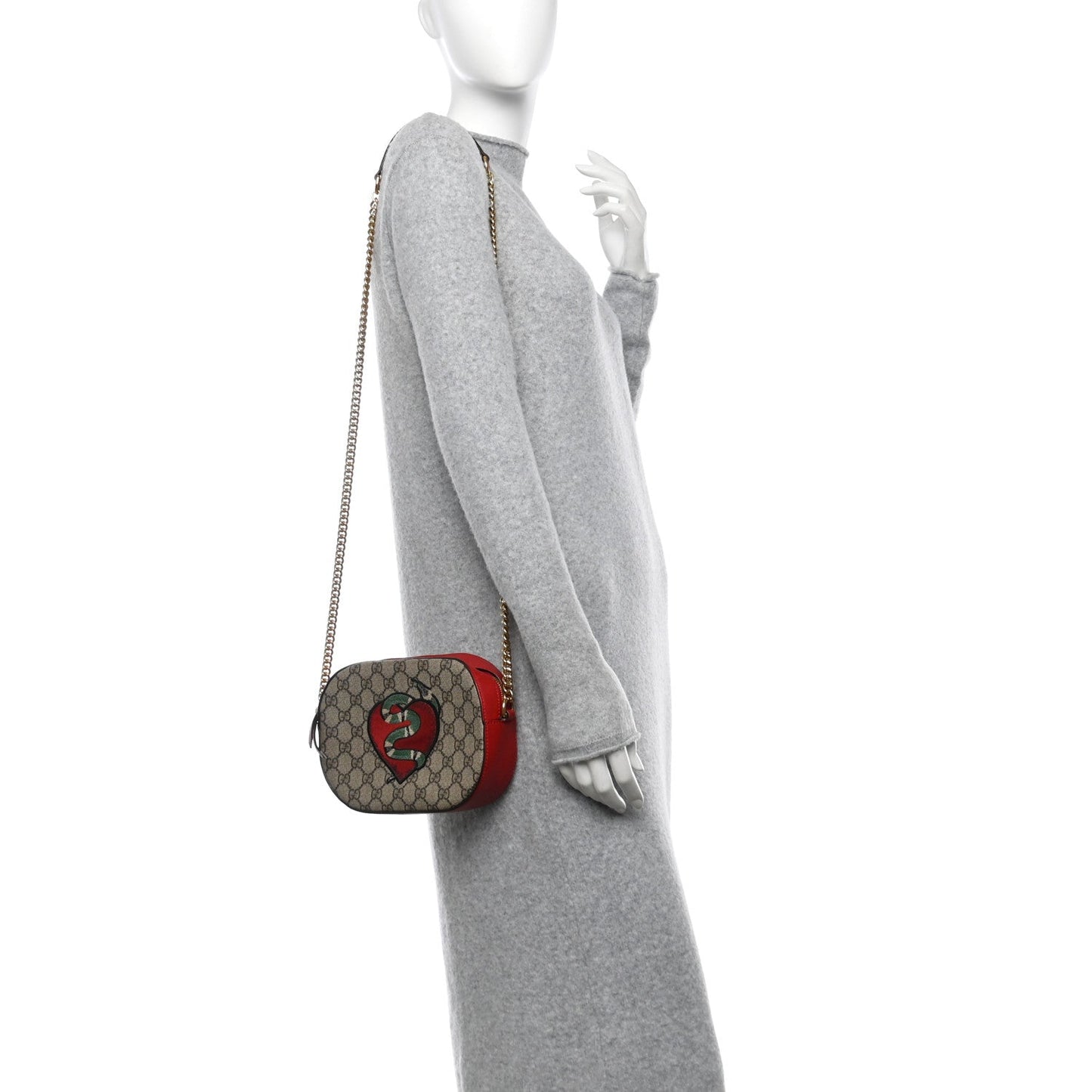 Gucci Kingsnake Heart Embroidered Mini Chain GG Supreme Coated Canvas Bag - Beige