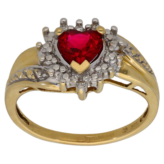 9ct Gold Man Made Ruby & 0.015ct Diamond Dress/Cocktail Ring Size P