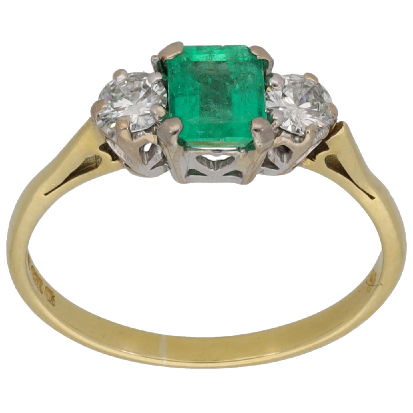 18ct Gold Emerald & 0.30ct Diamond Trilogy Ring Size N