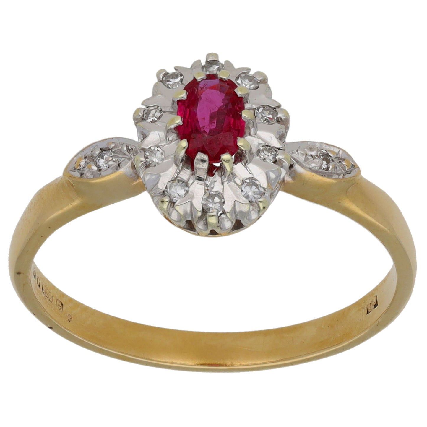 9ct Gold Ruby & 0.06ct Diamond Dress/Cocktail Ring Size P