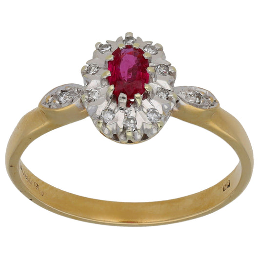 9ct Gold Ruby & 0.06ct Diamond Dress/Cocktail Ring Size P