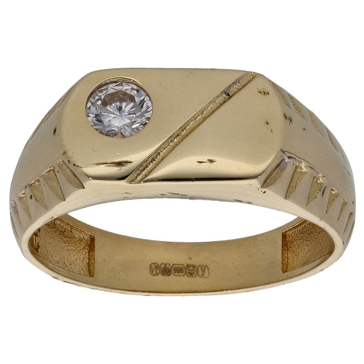 14ct Bicolour Gold Cubic Zirconia Patterned Signet Ring Size U