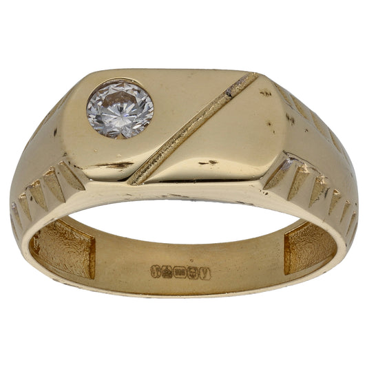 14ct Bicolour Gold Cubic Zirconia Patterned Signet Ring Size U