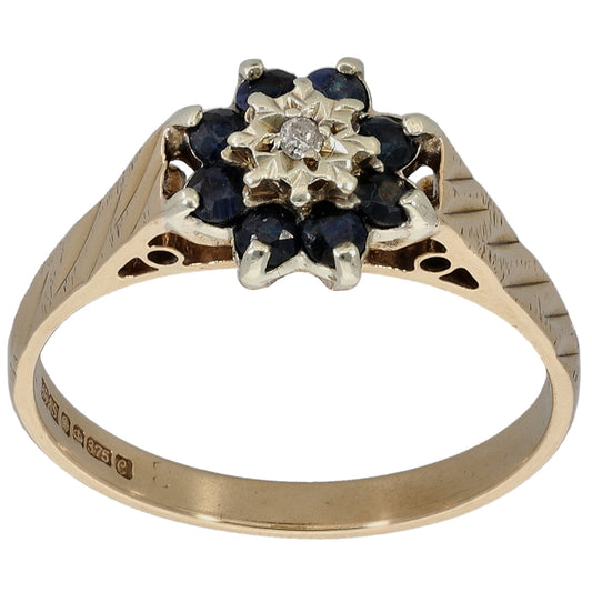 9ct Gold 0.02ct Diamond & Sapphire Dress/Cocktail Ring Size Q