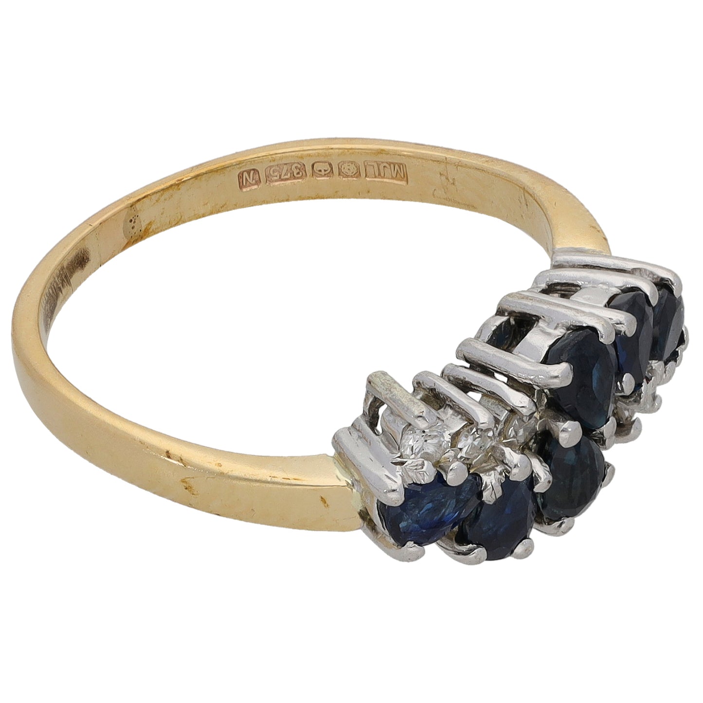 9ct Gold Sapphire & 0.12ct Diamond Dress/Cocktail Ring Size M