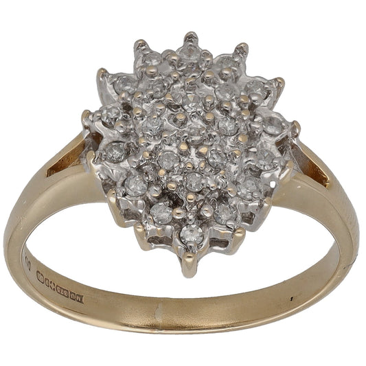 Gold diamond cluster ring, round stone cluster on a slim band, size L