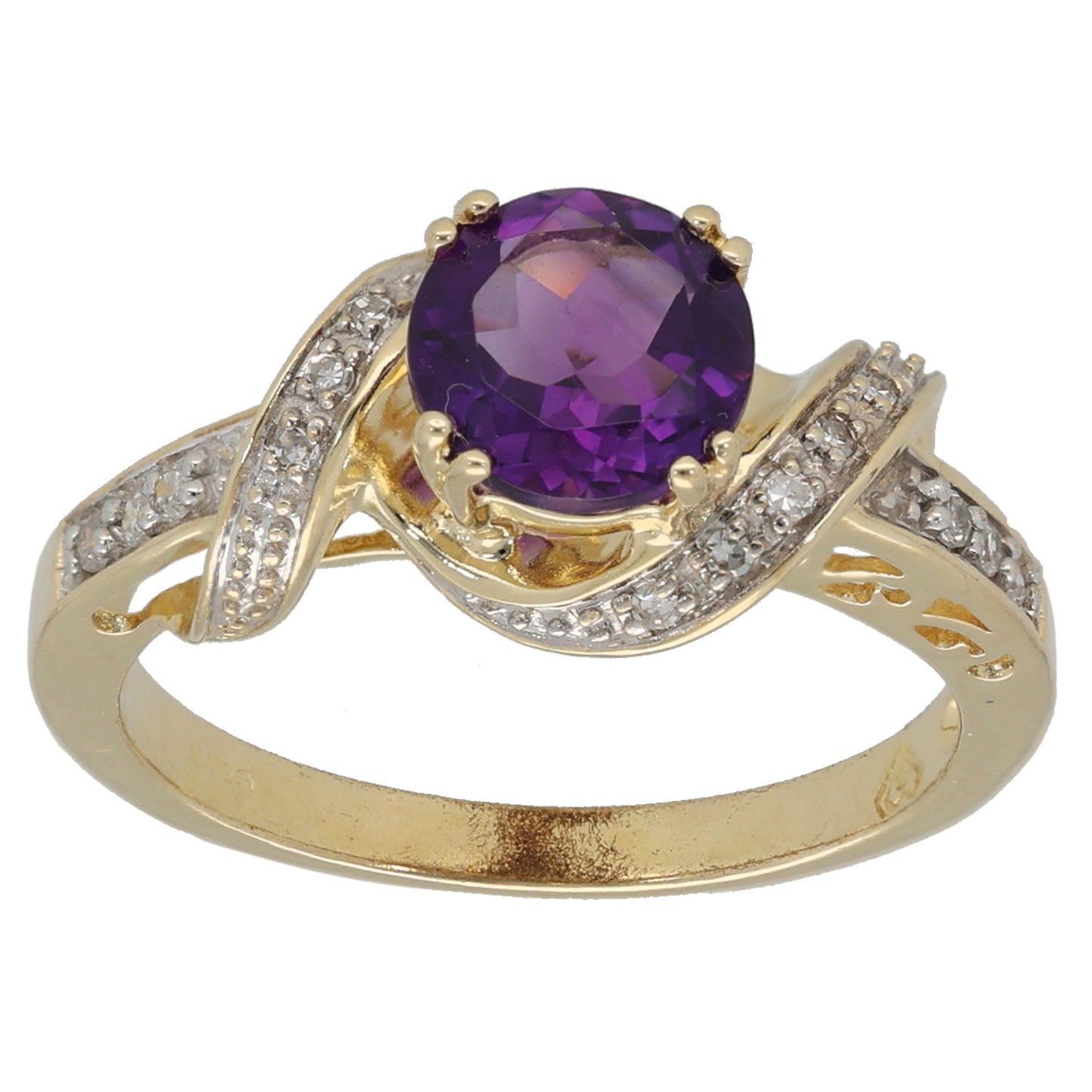 9ct Gold Amethyst & 0.08ct Diamond Dress/Cocktail Ring Size N