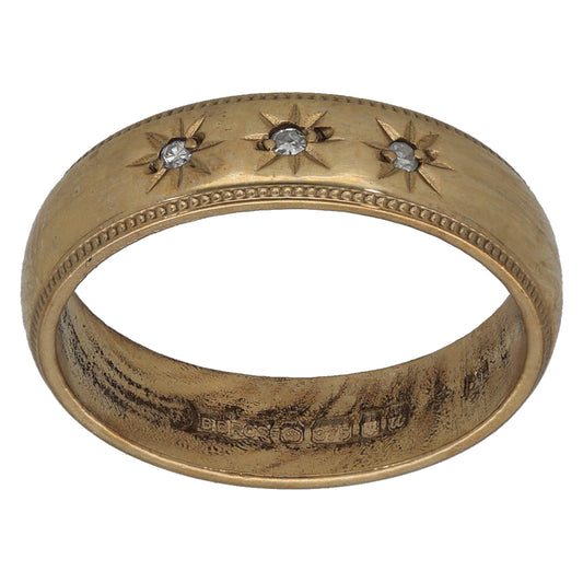 9ct Gold 0.03ct Diamond Patterned Wedding Ring Size K